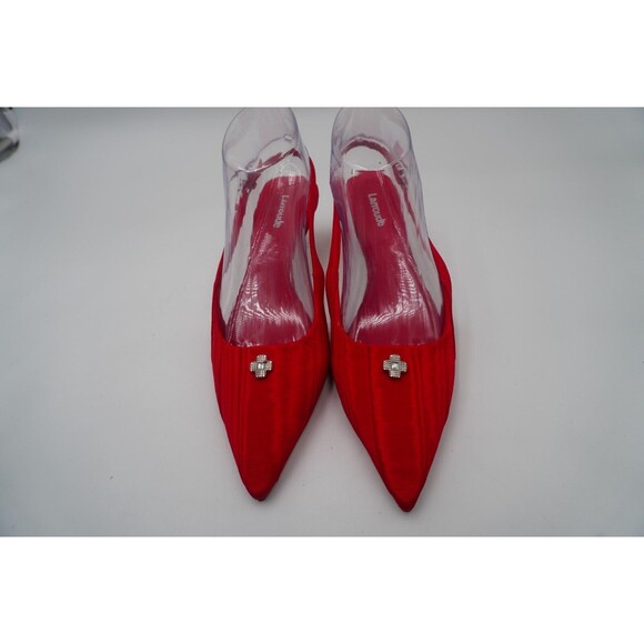 Larroude Maxime Red Slingback Pointed Toe Satin Finish Flared Kitten Heels Sz 8 - Picture 11 of 16